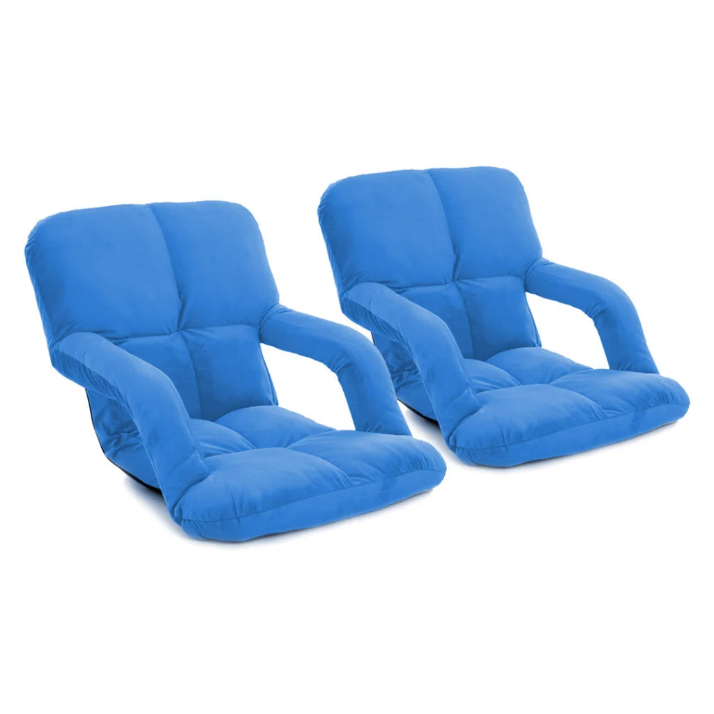 Recliner Chair 2X Foldable Lounge Cushion Adjustable Floor Lazy with Armrest Blue