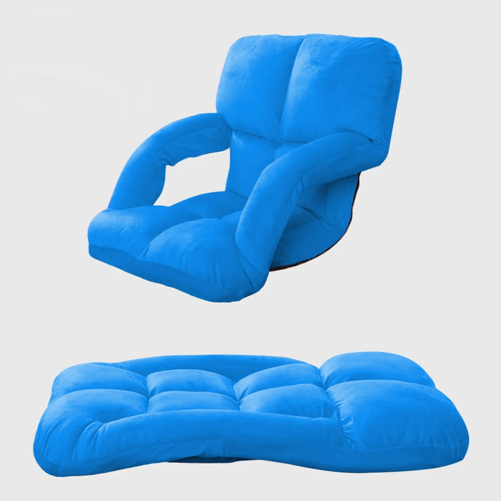 Recliner Chair 2X Foldable Lounge Cushion Adjustable Floor Lazy with Armrest Blue