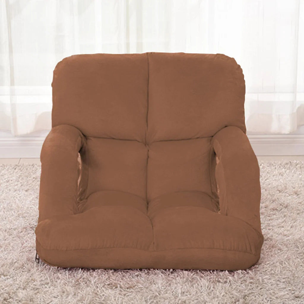 Recliner Chair 2X Foldable Lounge Cushion Adjustable Floor Lazy with Armrest Coffee