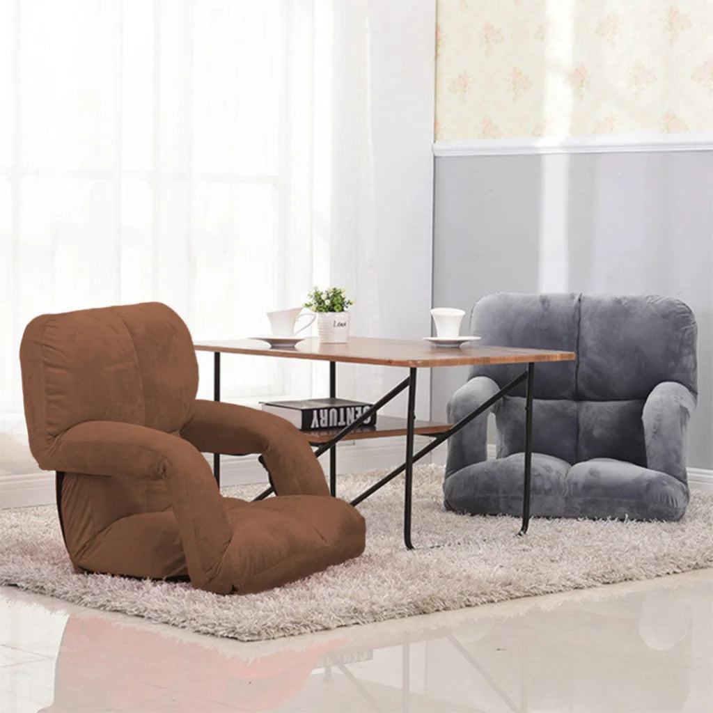 Recliner Chair 2X Foldable Lounge Cushion Adjustable Floor Lazy with Armrest Coffee