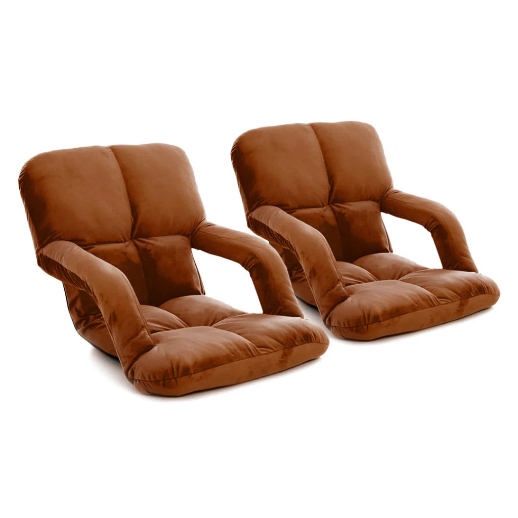 Recliner Chair 2X Foldable Lounge Cushion Adjustable Floor Lazy with Armrest Coffee