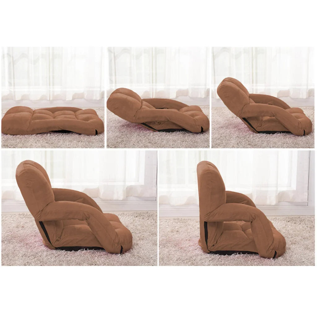 Recliner Chair 2X Foldable Lounge Cushion Adjustable Floor Lazy with Armrest Coffee