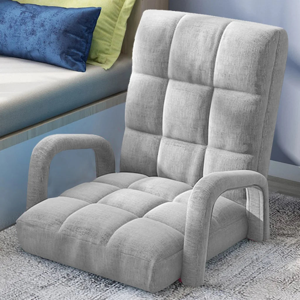 Recliner Chair 2X Foldable Lounge Cushion Adjustable Floor Lazy with Armrest Grey