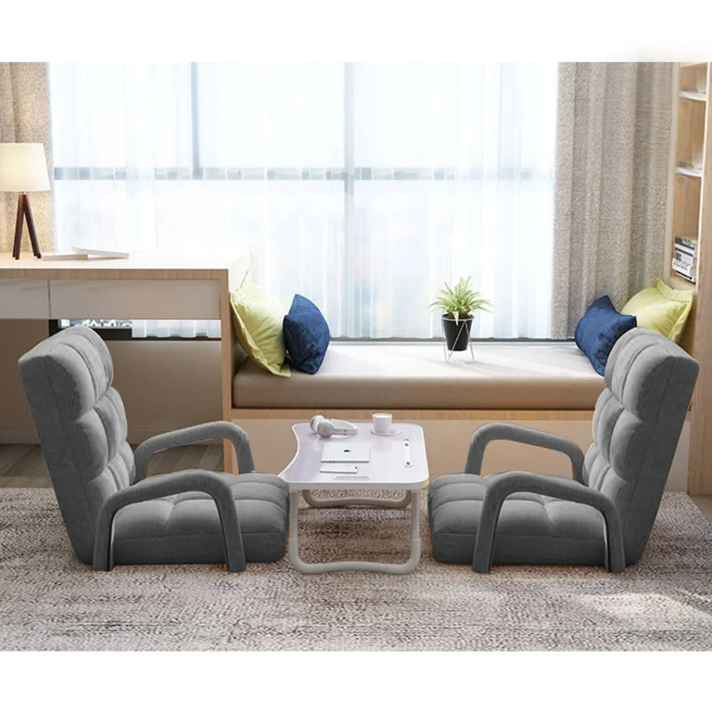 Recliner Chair 2X Foldable Lounge Cushion Adjustable Floor Lazy with Armrest Grey