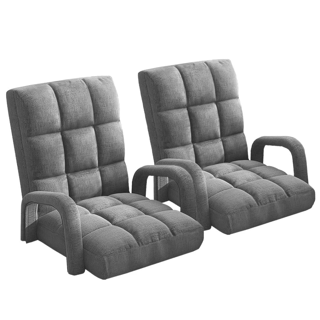 Recliner Chair 2X Foldable Lounge Cushion Adjustable Floor Lazy with Armrest Grey