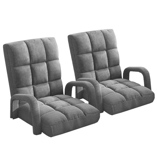 Recliner Chair 2X Foldable Lounge Cushion Adjustable Floor Lazy with Armrest Grey