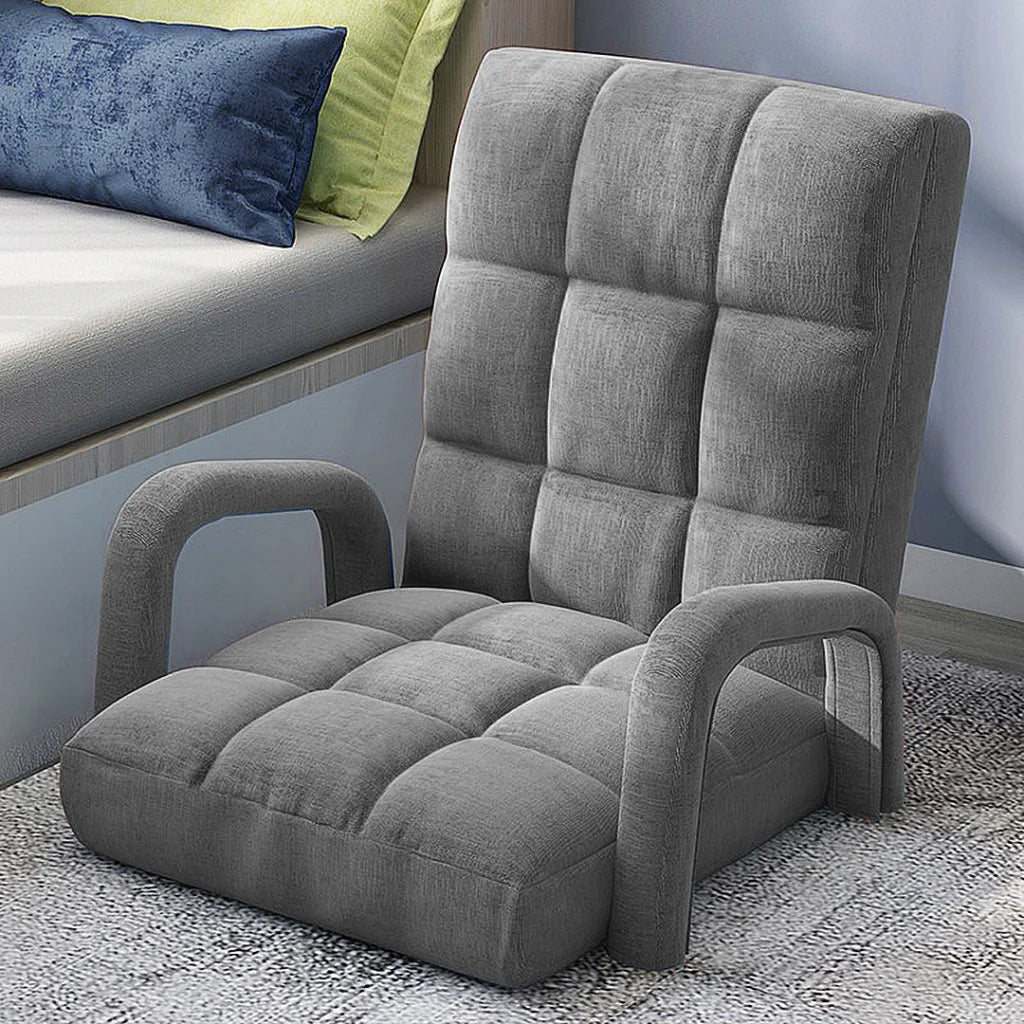 Recliner Chair 2X Foldable Lounge Cushion Adjustable Floor Lazy with Armrest Grey