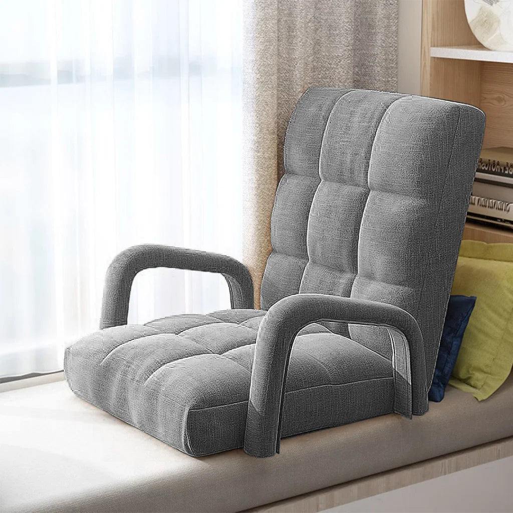 Recliner Chair 2X Foldable Lounge Cushion Adjustable Floor Lazy with Armrest Grey
