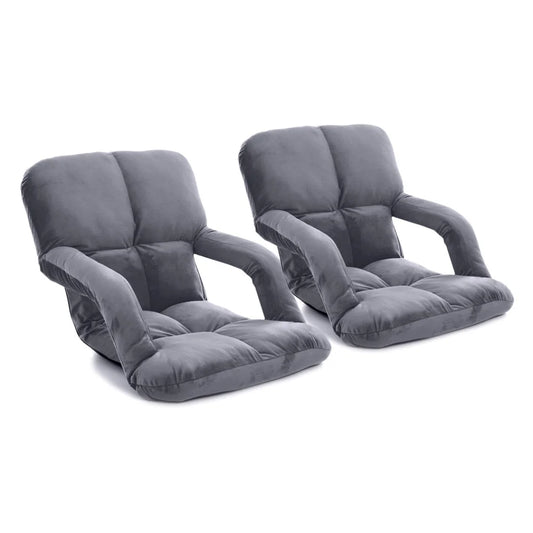 Recliner Chair 2X Foldable Lounge Cushion Adjustable Floor Lazy with Armrest Grey