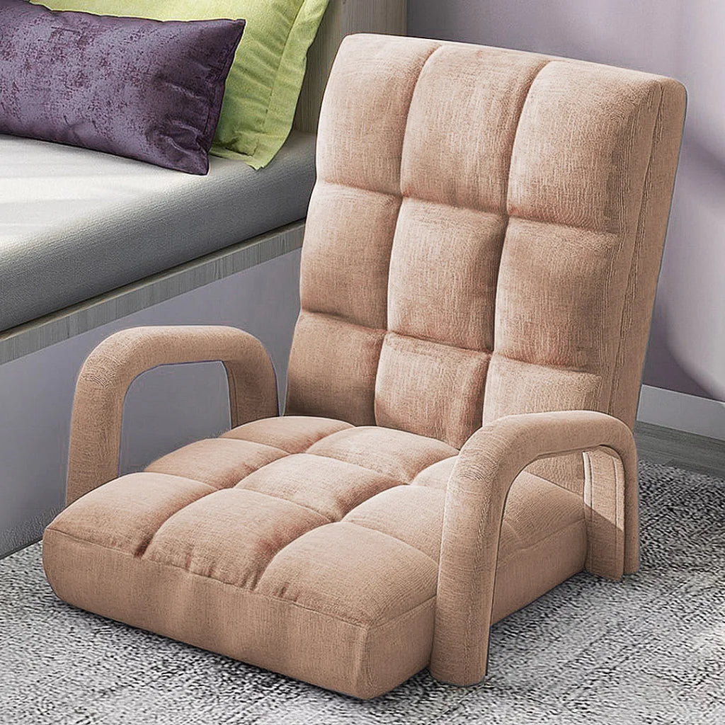 Recliner Chair 2X Foldable Lounge Cushion Adjustable Floor Lazy with Armrest Khaki