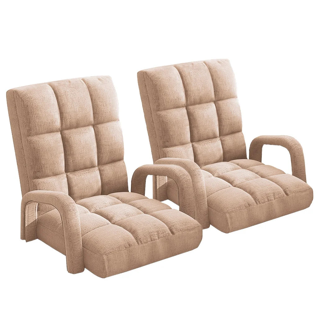 Recliner Chair 2X Foldable Lounge Cushion Adjustable Floor Lazy with Armrest Khaki
