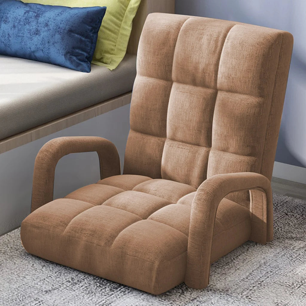 Recliner Chair 2X Foldable Lounge Cushion Adjustable Floor Lazy with Armrest Khaki