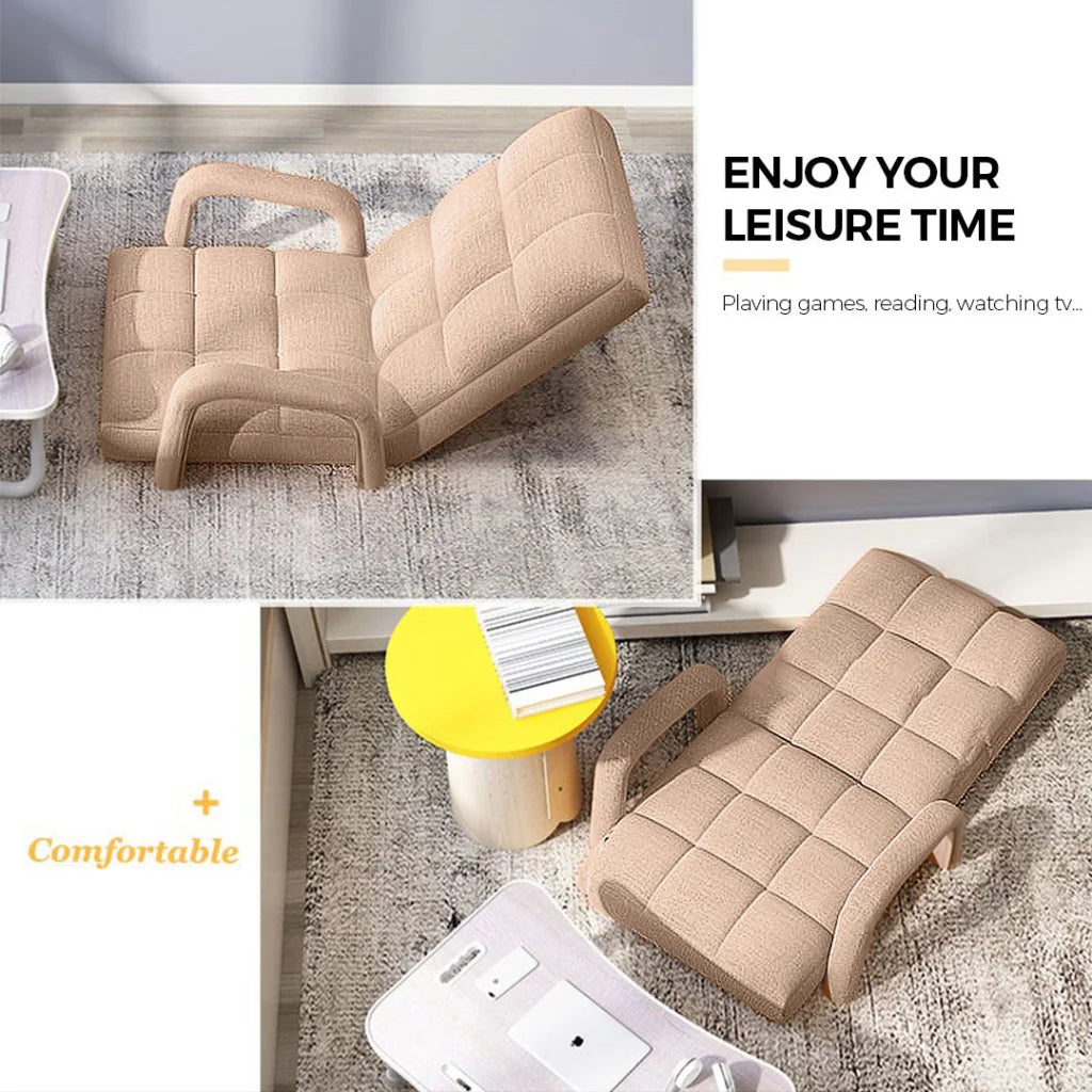 Recliner Chair 2X Foldable Lounge Cushion Adjustable Floor Lazy with Armrest Khaki