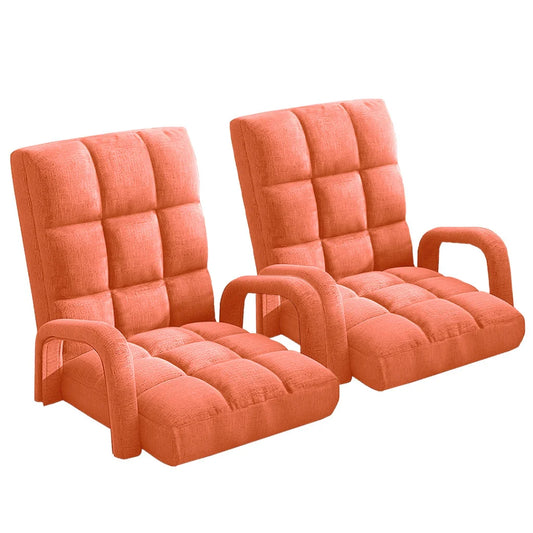 Recliner Chair 2X Foldable Lounge Cushion Adjustable Floor Lazy with Armrest Orange