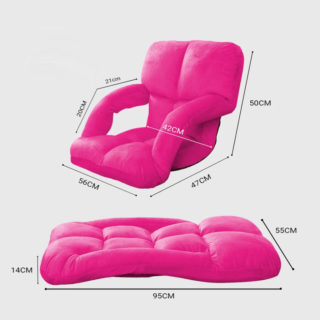 Recliner Chair 2X Foldable Lounge Cushion Adjustable Floor Lazy with Armrest Pink
