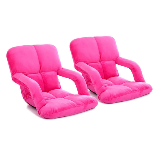 Recliner Chair 2X Foldable Lounge Cushion Adjustable Floor Lazy with Armrest Pink