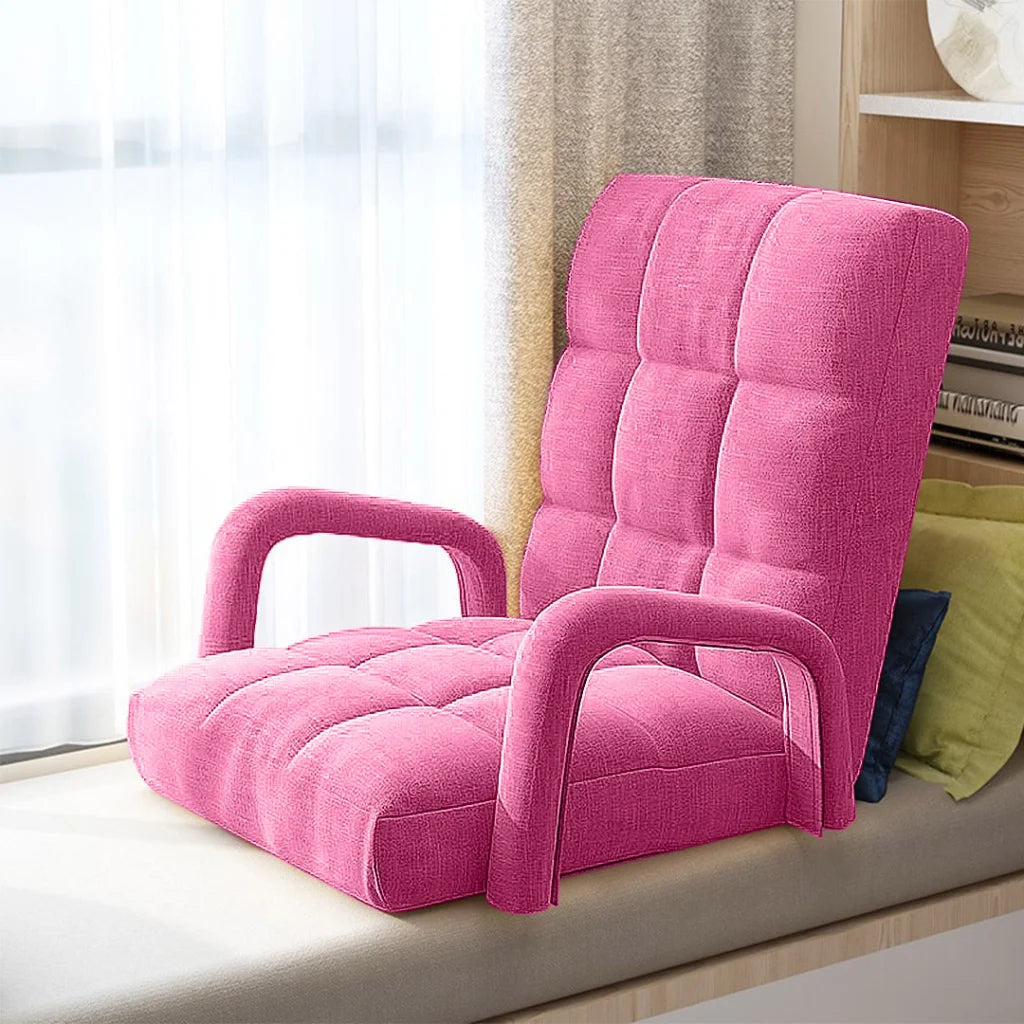 Recliner Chair 2X Foldable Lounge Cushion Adjustable Floor Lazy with Armrest Pink