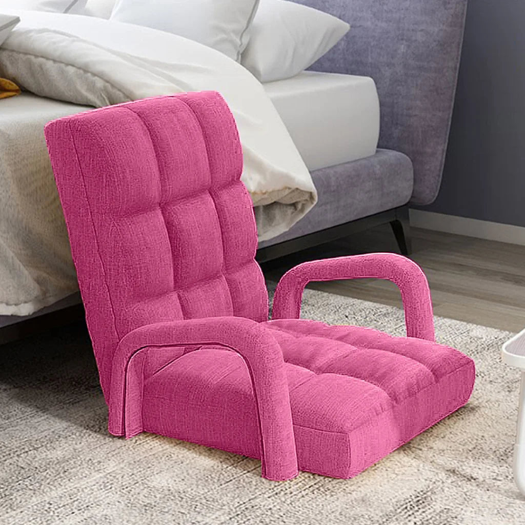 Recliner Chair 2X Foldable Lounge Cushion Adjustable Floor Lazy with Armrest Pink