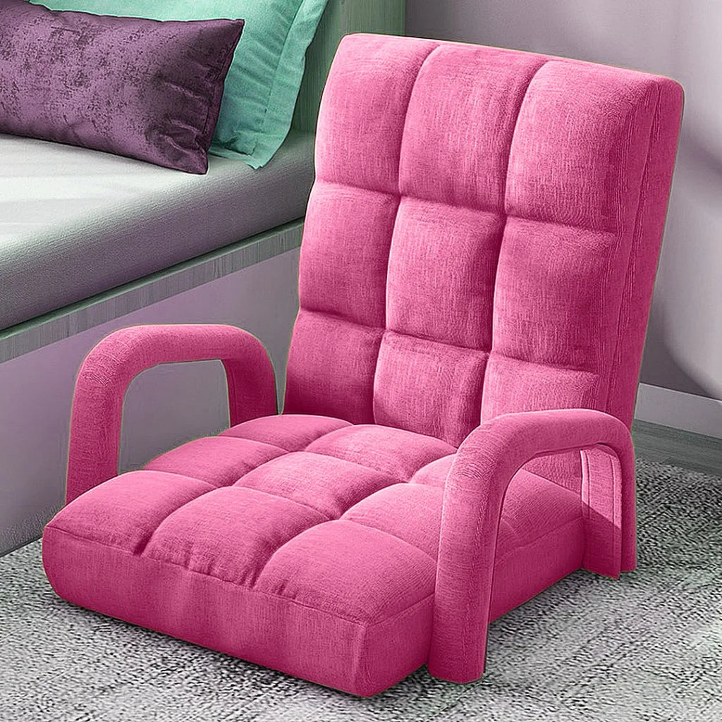 Recliner Chair 2X Foldable Lounge Cushion Adjustable Floor Lazy with Armrest Pink
