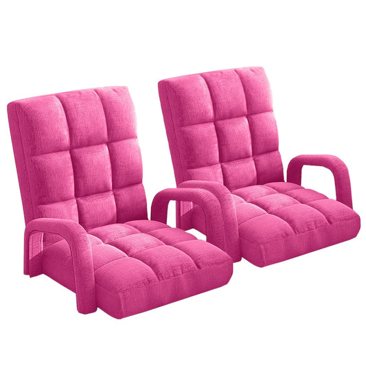 Recliner Chair 2X Foldable Lounge Cushion Adjustable Floor Lazy with Armrest Pink