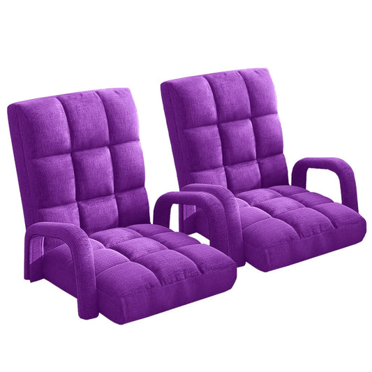 Recliner Chair 2X Foldable Lounge Cushion Adjustable Floor Lazy with Armrest Purple