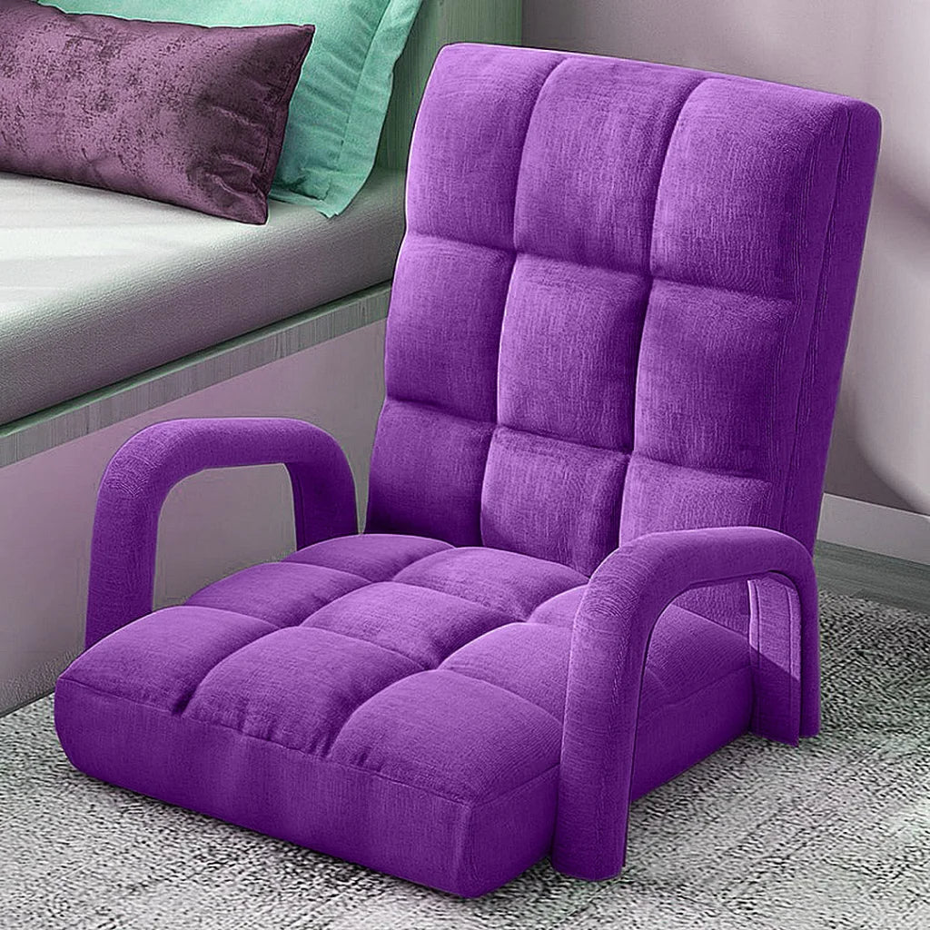 Recliner Chair 2X Foldable Lounge Cushion Adjustable Floor Lazy with Armrest Purple