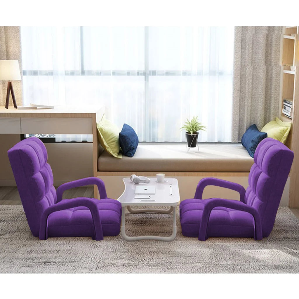 Recliner Chair 2X Foldable Lounge Cushion Adjustable Floor Lazy with Armrest Purple