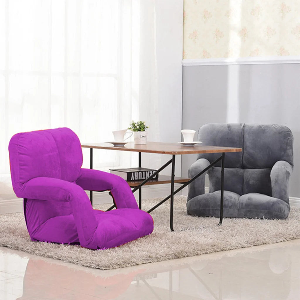 Recliner Chair 2X Foldable Lounge Cushion Adjustable Floor Lazy with Armrest Purple