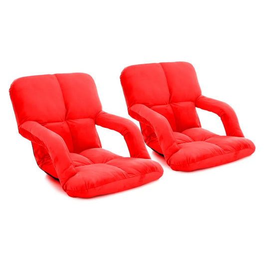 Recliner Chair 2X Foldable Lounge Cushion Adjustable Floor Lazy with Armrest Red