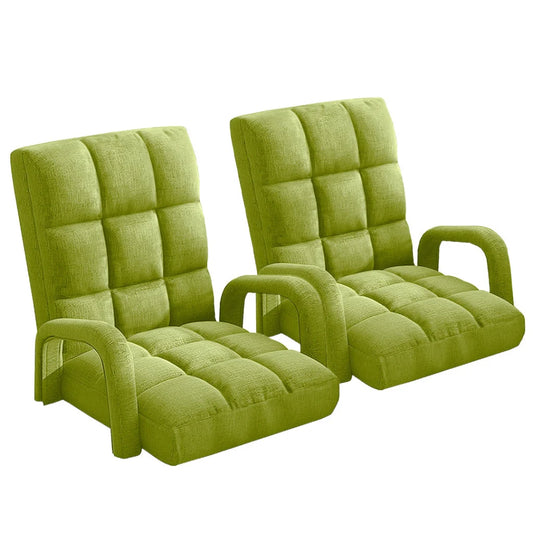 Recliner Chair 2X Foldable Lounge Cushion Adjustable Floor Lazy with Armrest Yellow Green