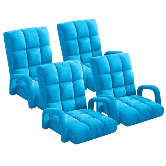 Recliner Chair 4X Foldable Lounge Cushion Adjustable Floor Lazy with Armrest Blue