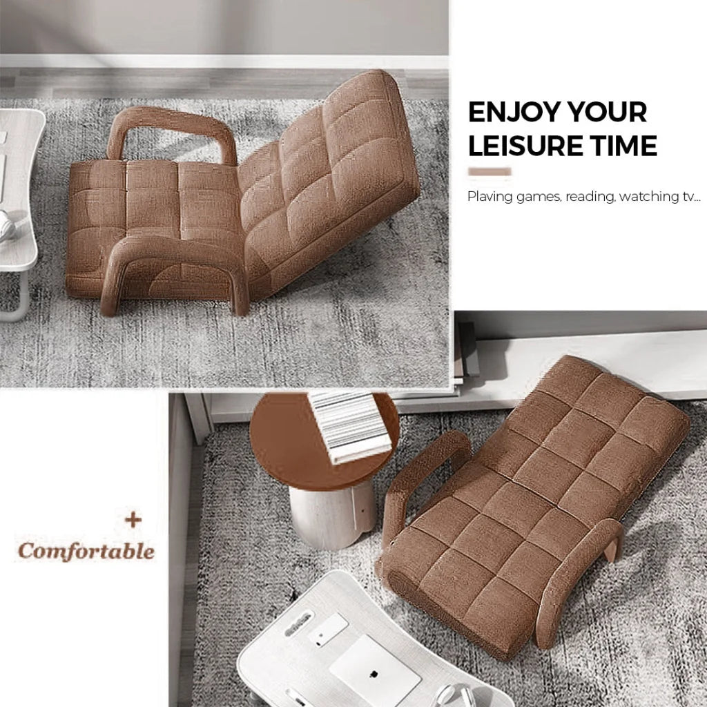 Recliner Chair 4X Foldable Lounge Cushion Adjustable Floor Lazy with Armrest Coffee