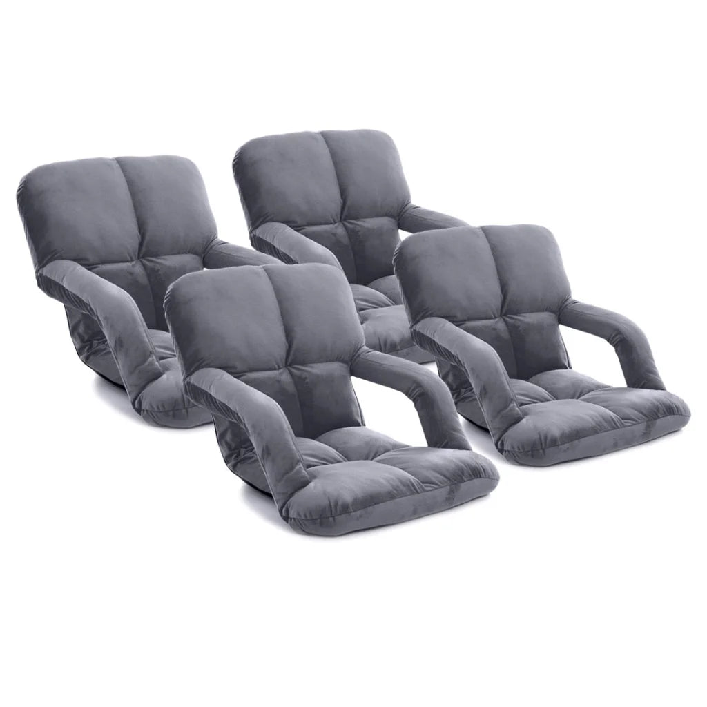 Recliner Chair 4X Foldable Lounge Cushion Adjustable Floor Lazy with Armrest Grey