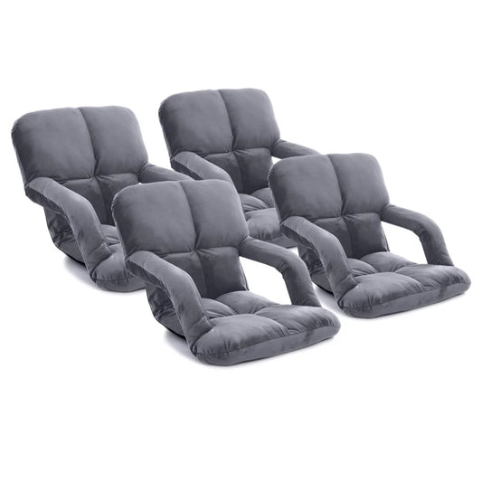 Recliner Chair 4X Foldable Lounge Cushion Adjustable Floor Lazy with Armrest Grey