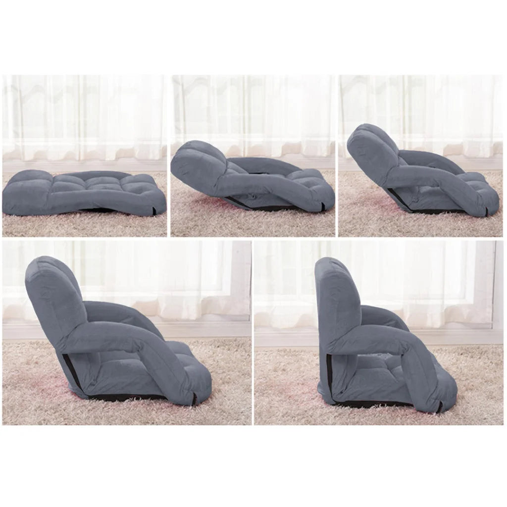 Recliner Chair 4X Foldable Lounge Cushion Adjustable Floor Lazy with Armrest Grey