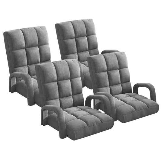 Recliner Chair 4X Foldable Lounge Cushion Adjustable Floor Lazy with Armrest Grey