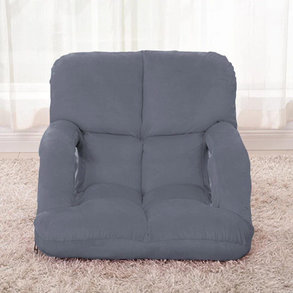 Recliner Chair 4X Foldable Lounge Cushion Adjustable Floor Lazy with Armrest Grey