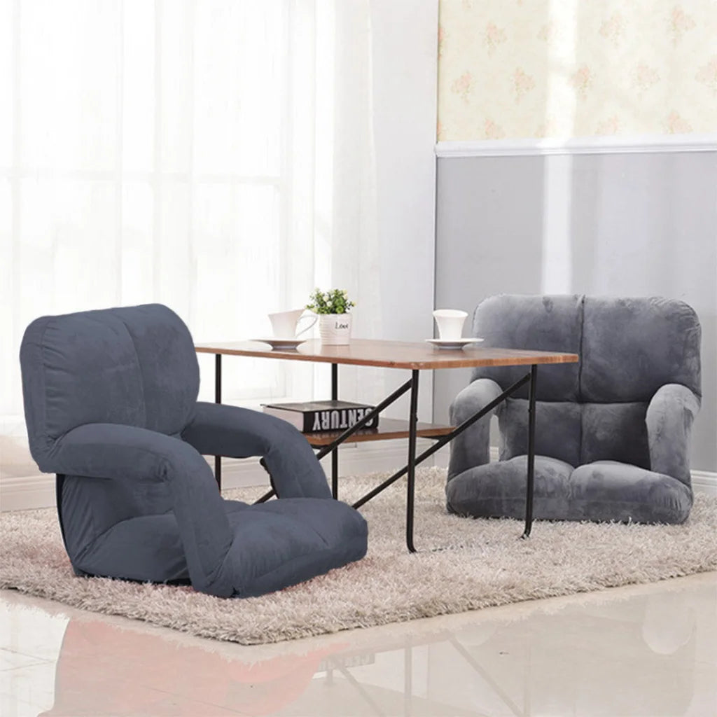 Recliner Chair 4X Foldable Lounge Cushion Adjustable Floor Lazy with Armrest Grey