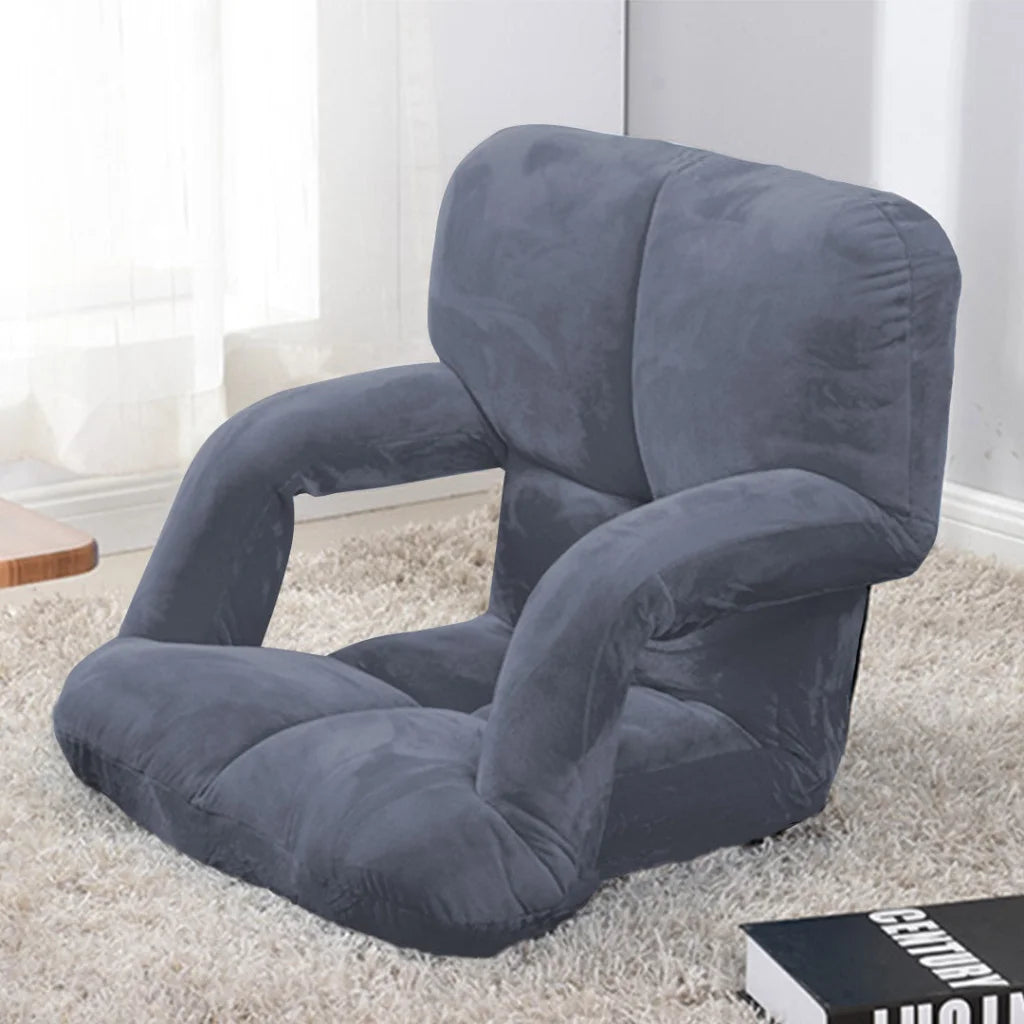 Recliner Chair 4X Foldable Lounge Cushion Adjustable Floor Lazy with Armrest Grey