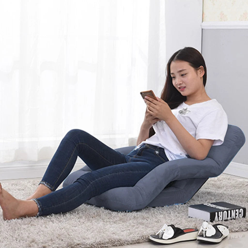 Recliner Chair 4X Foldable Lounge Cushion Adjustable Floor Lazy with Armrest Grey