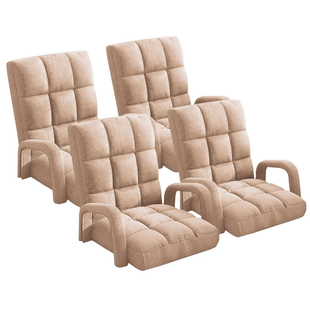 Recliner Chair 4X Foldable Lounge Cushion Adjustable Floor Lazy with Armrest Khaki
