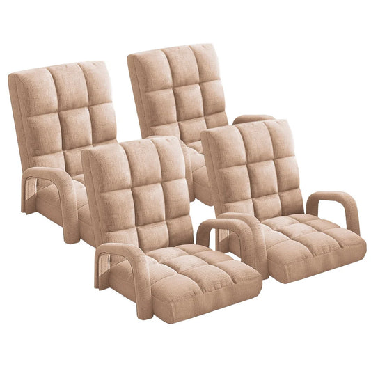 Recliner Chair 4X Foldable Lounge Cushion Adjustable Floor Lazy with Armrest Khaki