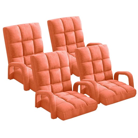 Recliner Chair 4X Foldable Lounge Cushion Adjustable Floor Lazy with Armrest Orange