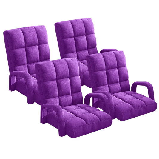 Recliner Chair 4X Foldable Lounge Cushion Adjustable Floor Lazy with Armrest Purple