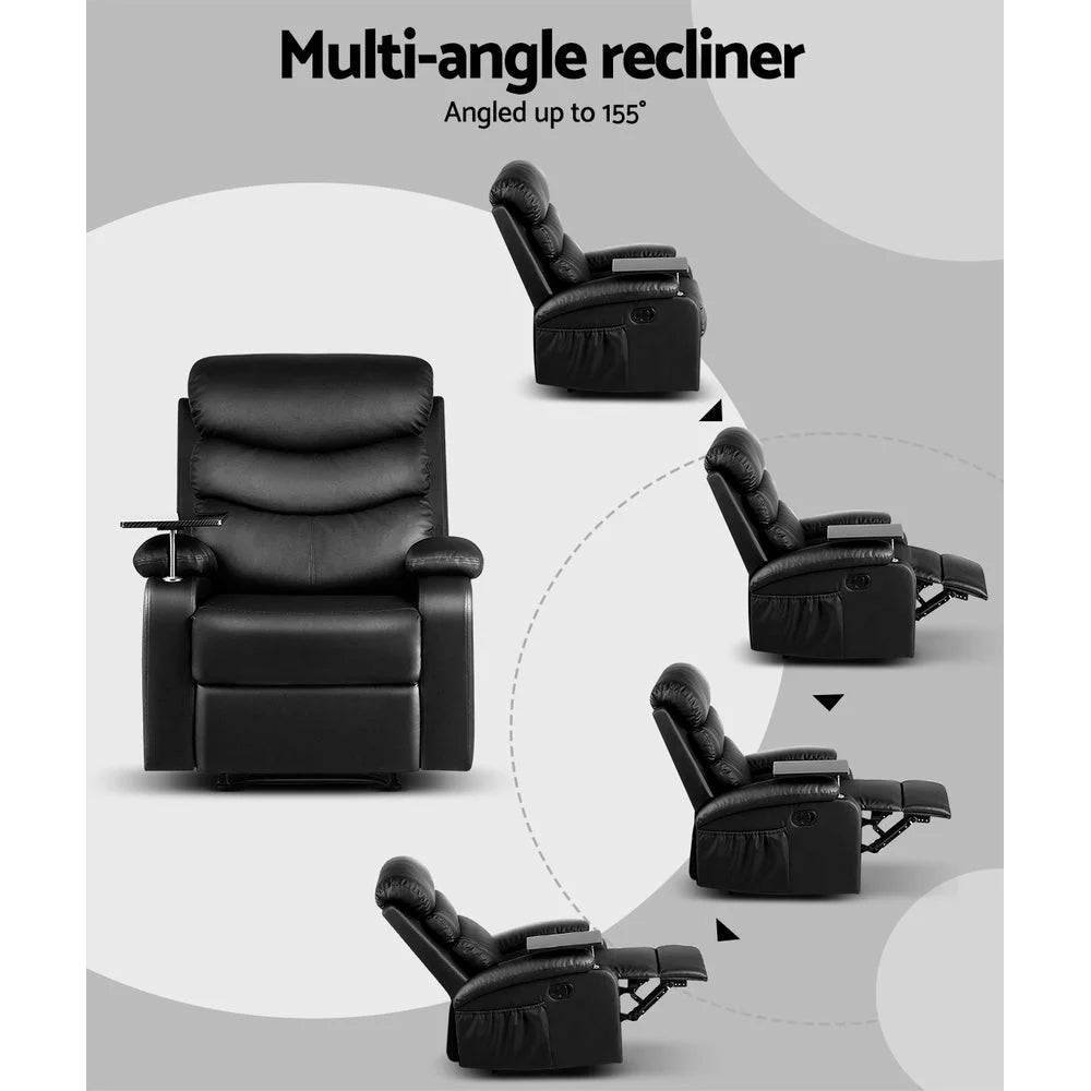 Recliner Chair Armchair Lounge Sofa Couch Leather Black