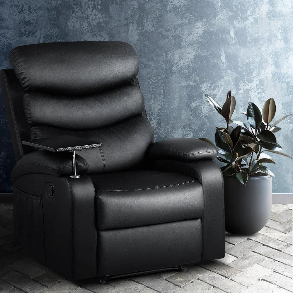 Recliner Chair Armchair Lounge Sofa Couch Leather Black