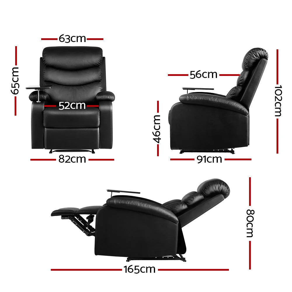 Recliner Chair Armchair Lounge Sofa Couch Leather Black
