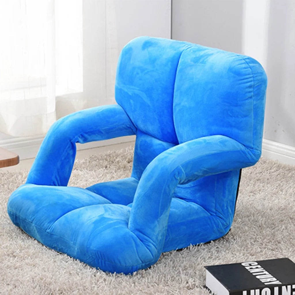 Recliner Chair Foldable Lounge Cushion Adjustable Floor Lazy with Armrest Blue