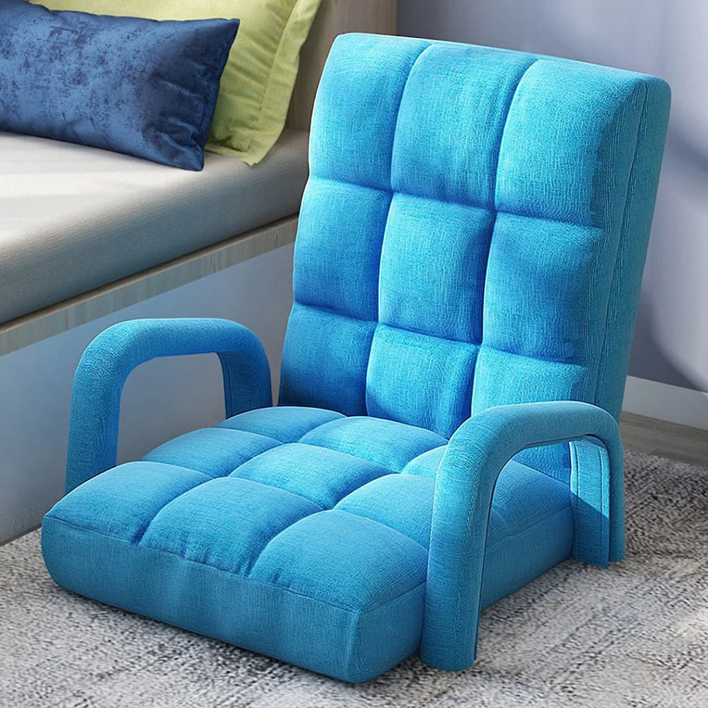 Recliner Chair Foldable Lounge Cushion Adjustable Floor Lazy with Armrest Blue
