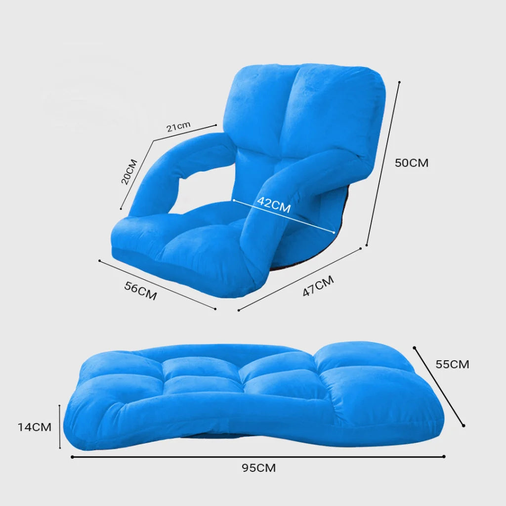 Recliner Chair Foldable Lounge Cushion Adjustable Floor Lazy with Armrest Blue